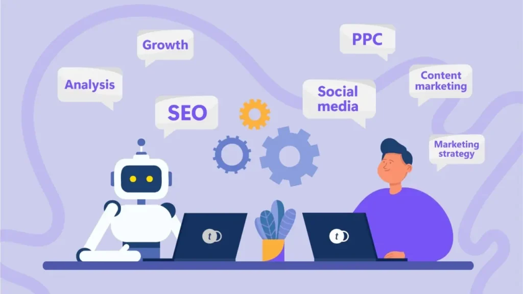una persona con una IA conversando sobre marketing