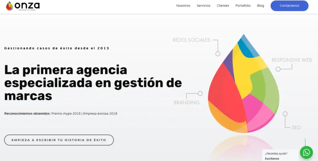 Página web hablando sobre la gestión de marcas de Onza marketing