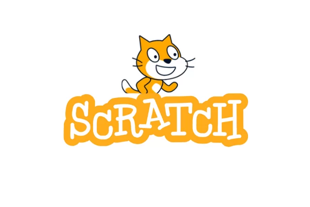 Logo de Scratch con el personaje del gato y el nombre de la plataforma sobre fondo blanco.